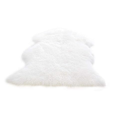 BUZIO Weiches Kunstleder Pelz Fell Stuhl, Couch, Ein Wohnzimmer Teppich für Schlafzimmer Boden Sofa, Ivory Weiß, 60 x 90 cm
