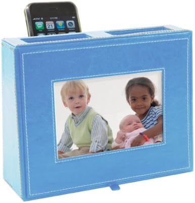 Kangaroom HCG01150BLKRSD Faux-Leather Charger Station with 4-by-6-Inch Picture Frame, Blue