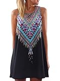 OURS Women's Summer Sleeveless Tribal Printed Casual Mini Beach Floral Tunic Dress