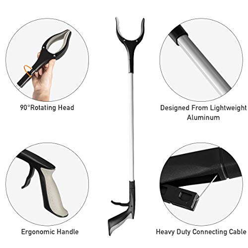 LAKAW 32" Lightweight Extra Long Handy Trash Claw Grabber, Mobility Aid Reaching Assist Tool, Litter Pick Up, Arm Extension, Rubber Head, Rubber Gripï¼ˆGrayï¼‰