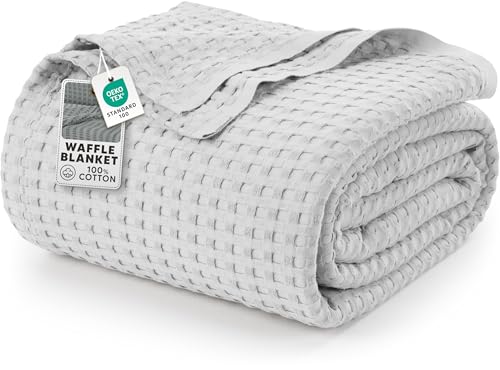 Utopia Bedding Baumwoll Waffeldecke 300 GSM (Silber - 228 x 228 cm), weiche, leichte, atmungsaktive Bettdecke für alle Jahreszeiten