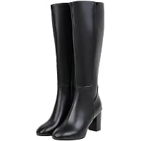 MODENCOCO Women's Matte Knee High Boots - 4 Inch Block Heel, Round Toe, Zipper Closure - View #4