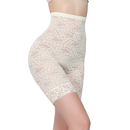 FeelinGirl Women's Lace Bodyshaper Corset Body Briefer Bodysuit Slimming shapewear, Cream, XXL=Waistline 28-29.5 Inches