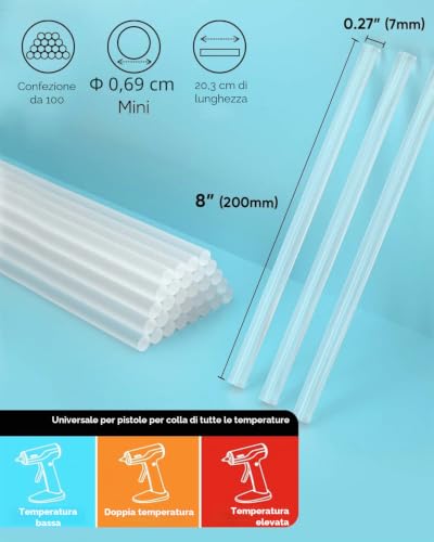 SHALL Mini Hot Melt Glue Sticks, 0.27" x 8" (7mm x 200mm), Pack of 100 Transparent Hot Glue Gun Sticks, Multipurpose for Kids and Adults DIY
