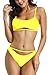 QINSEN Womens High Cut Bikini Beachwear Cami Crop Tank + Brazilian Style Thong 2PCS Swim Outfit Yellow S