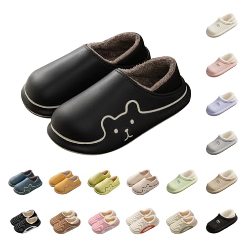 Men's Slippers Women Memory Foam Waterproof Slippers with Warm Fleece Lining Comfy Slipper Plush Ladies Shoes Non-Slip Indoor Outdoor Comfortable Winter House Shoes