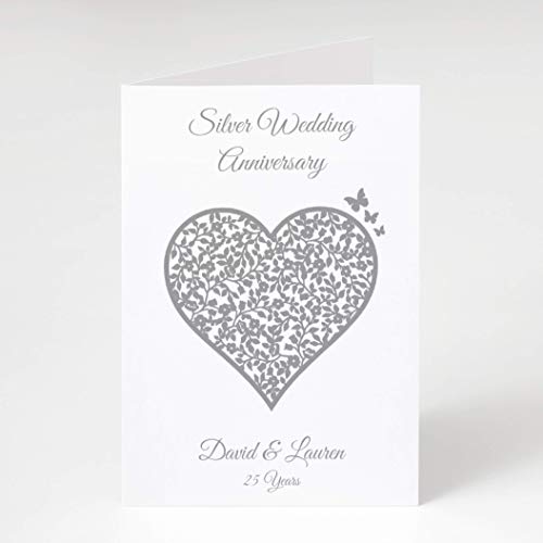 25th Silver Wedding Anniversary Personalised Card 25 Years Vintage Heart Amazon Co Uk Handmade