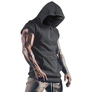 Lomon Tanktop voor heren, mouwloos spiershirt, work-out, sport, fitness, hoodie, onderhemd met zakken voor mobiele…