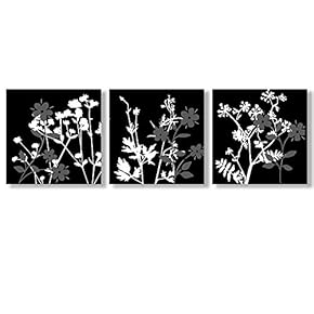 Canvas Wall Art Black and White Abstract Flowers Painting Artwork for Home Prints Framed - 12"x12"x3 Panels