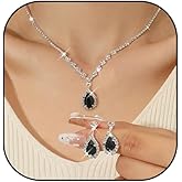 XUN Zhe Shiny Cubic Zirconia Waterdrop Earrings Pendant Necklace Set Rhinestone Waterdrop Dangle Earrings Clavicle Necklace Wedding Bride Jewelry for Women
