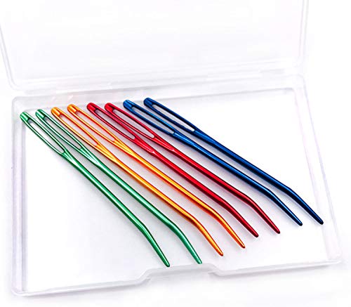 Aozer 8 Pcs Bent Tapestry Needle Yarn Needle Knitting Needles Sewing Needles Weaving Needle Darning Needles Bent with Clear Plastic Box