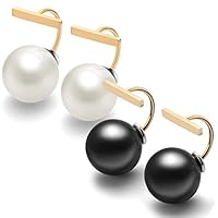 AiryAi Artistic Stud Jacket Earrings with Black/White Pearls Gold Plated Stainless Steel for Women & Girls, Mostly Allergic-free (White & Black 2 Pairs)