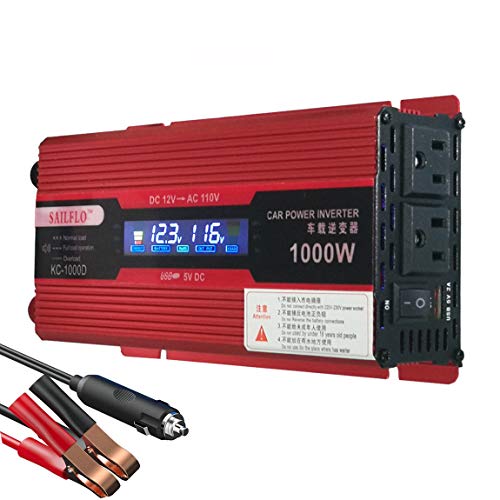 Power Inverter 500W/1000W DC 12V to 110V AC Car Inverter Outlets 2 AC Ports Charger Travel Kit Portable Converter for Laptop (1000W)