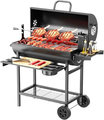 Forubar Automatic Rotating BBQ Grill Outdoor, with Adjustable Charcoal Pan, Thermometer, Barbecue Grill for Outdoor Picnic Backyard Patio and Parties
