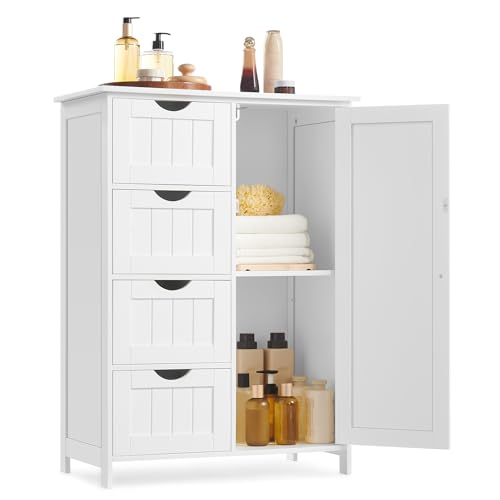 VASAGLE Badezimmerschrank, 4 Schubladen, Schranktür, 35 x 65 x 90 cm