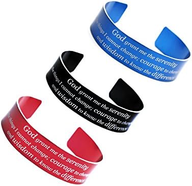 Serenity Prayer Medical Alert ID Personalized Serenity Prayer Customized Engraved Aluminum cuff Bracelet Color Red Black Blue (Black, 7.5")