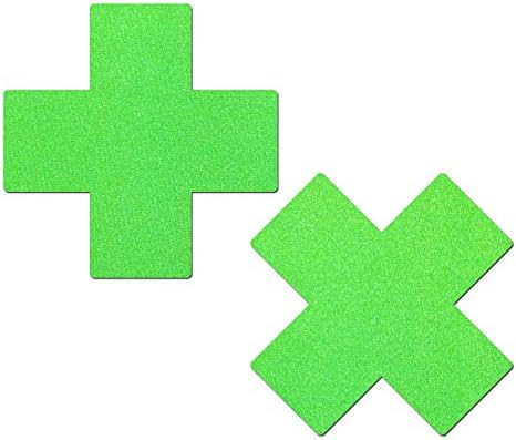 Pastease® Women's Plus X: Neon Green Day-Glow Lycra Cross Nipple Pasties o/s