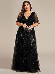 Ever-Pretty Plus Womens V Neck Floor-Length Ruffle
