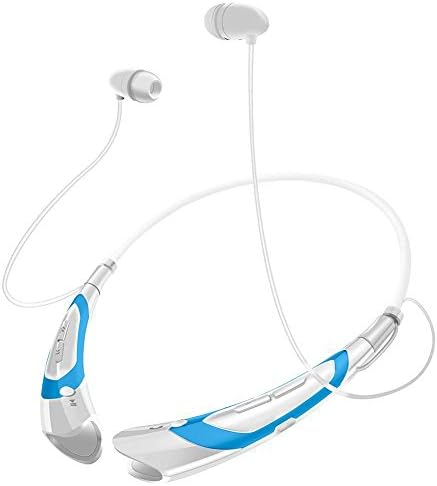Bummd Bluetooth Headphone,Wireless Neckband Headset Stereo Bluetooth 4.1 Earphoens Sport Earbuds Noise Cancelling Headset with Mic for Iphone and Andoid (White&amp;Blue)