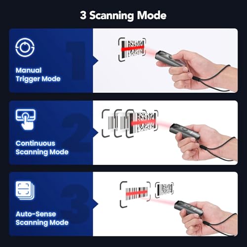 Eyoyo Mini 2D Wireless Barcode Scanner with Portable Scan Sensor 1D QR Code Scanner, Bluetooth/2.4G Wireless Pocket Inventory Reader for Tablet iPhone Android iOS PC