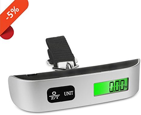 Digital Hanging Luggage Scale with Temperature Sensor Hanging Luggage Weight Scale with Carry Pouch Temperature Sensor Rubber Paint Technology White Backlight LCD Display 110LB / 50KG - Silve