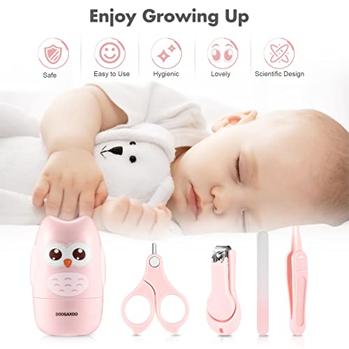 Baby Nail Clippers, 4-in-1 Safe Baby Nail Kit with Cute Case, Nail Clipper, Scissors, Tweezers, Baby Nail File Set for Newborn, Infant, Toddler and Kids-Pink