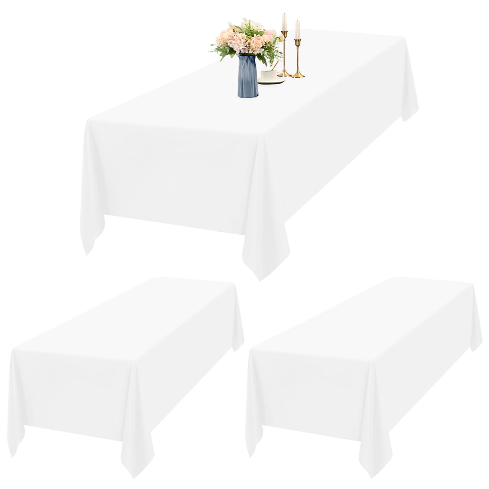 2 Packs White Tablecloths Rectangle 153 x 320 cm, Waterproof Polyester White Table Covers for 8ft Table, Washable Rectangle Large Table Cloth for Party Wedding Buffet Camping Restaurant(60x126in)
