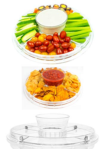 ImpiriLux Acrylic Cake Dome Stand and Multifunctional Serving Platter with Stainless Steel Cake Cutter Server for Desserts, Chips, Salads, Pastry and more