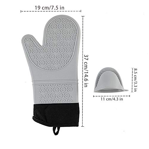 Silicone Oven Mitts and Pot Holders Set,Extra Long Heat Resistant Cooking Oven Gloves Set 1 Pair (14.6 \'\')with 2 Potholders,Non-Slip Textured Surface