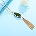 HUIMEI Long Tassel Pendant Necklace with Double Color Oval Shape Stone Reversible Pendant