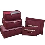 Hopsooken Travel Organizer Luggage Compression Pouches, Wine Red (6-Piece Set)