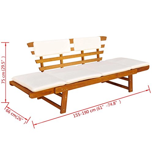 Tidyard 2-in-1 Gartenbank Holz Sonnenliege Liegestuhl mit Auflage Balkonsofa Balkonmöbel Gartenliege Sitzbank Garten Gartensofa 2 Sitzer Balkonbank Holzbank Terrasse, Verstellbar – Bild 7