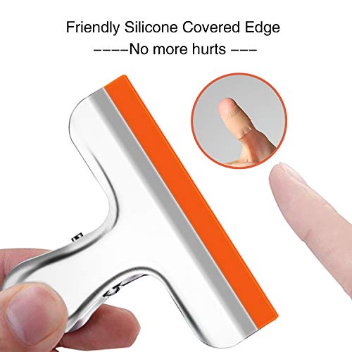 10 Pack Stainless Steel Chip Bag Clips Covered with Silicone - NO SHARP EDGES - 5 Different Colors Perfect for Grip Food Bags and Chip Bags 3 Inches Wide, Air Tight Seal