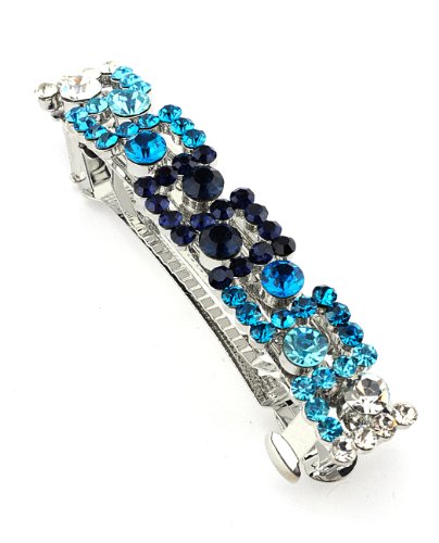 Women's Rhinestone Metal Hair Barrette Clip Hair Pin Antique Silver IMB2099, Blue