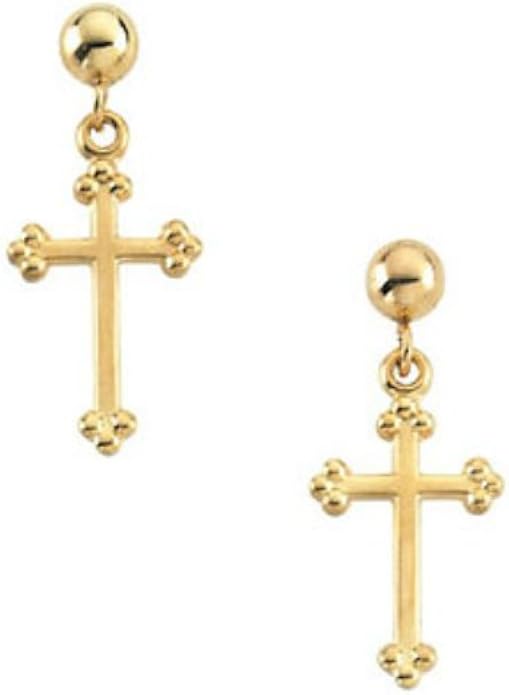 14k Yellow Gold Cross Earrings Dangle Earrings Jewelry