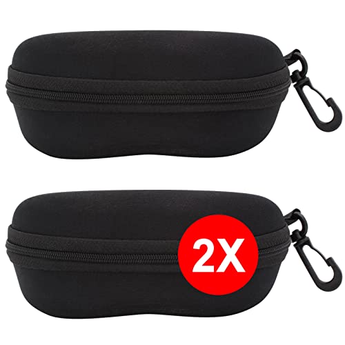 TBOC Hard Sunglasses Case – [Pack: 2 Units] Black Belt Case for Lenses Reading Safety Work for Car Large Original Fashion Design with Clip for Men and Women