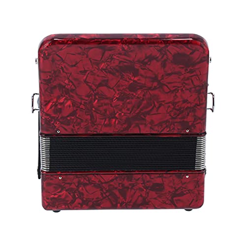 Professional Accordion 22 Keys 8 Bass, Black and White Button, Comfortable Sensitive and Adjustable Voice Changers, ABS, Wood, Metal, Reed, Celluloid, Backpack, (Red)