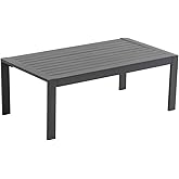 WiNVO Metal Outdoor Coffee Table, Rectangle Patio Coffee Table, All-Weather Coffee Side Table for Balcony, Poolside, Deck, Garden, Dark Grey