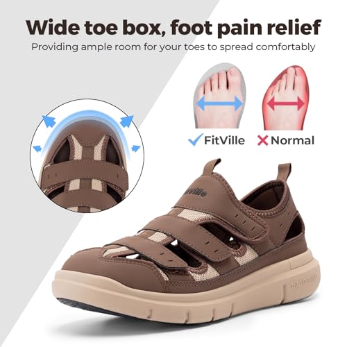 FitVille Diabetic Sandals for Men Extra Wide Shoes for Swollen Feet Wide Width Men Shoes with Adjustable Strap