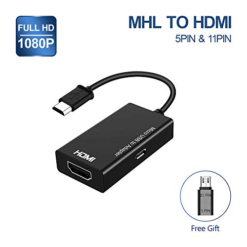 MHL Micro USB to HDMI Adapter, MHL 5PIN&11PIN to HDMI, MHL to HDMI 1080P Video Graphic Converter, Cable Adapter with Video Audio Output for Android Smart Phones & Tablets with MHL Function (Black)