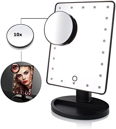 Novelty Design Countertop LED Mirror Bathroom Accessories 11+11 Lights LED Touching switch 180/360 Rotating Mirror Lamp with 10x Magnifier Build-in Storage Tray Idea Gift MRR8S5