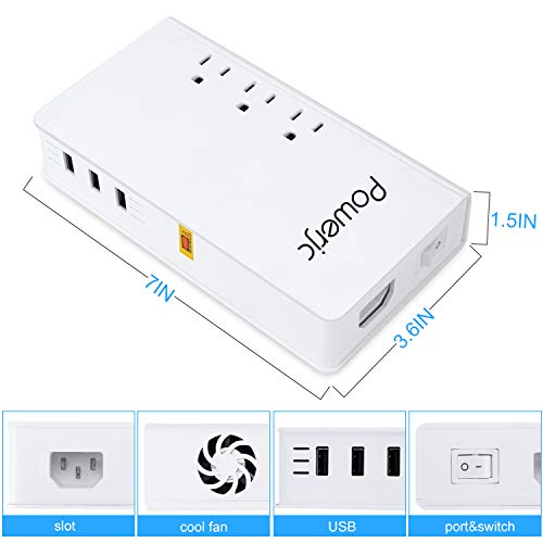 Voltage Converter Adapter Universal International Power 220V to 110V with 3 USB Smart Charging Ports,for Hair Curler Flat Iron White-Powerjc - Thumbnail 3