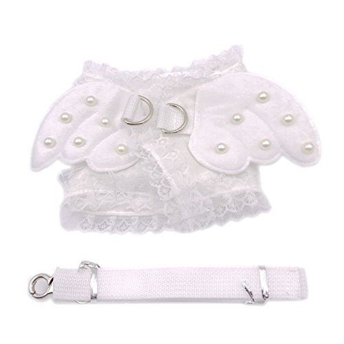 M2cbridge White Dog Puppy Harness Leash Collar Cat Vest Strap With Angel Wings (M)