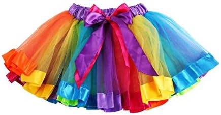 Girls Rainbow Dress, Misaky Kids Petticoat Pettiskirt Bowknot Skirt Tutu Dancewear (Multicolor, S)