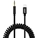 iPhone X Aux Cable, VIMVIP Lightning to 3.5mm Car Aux Audio Adapter Cord (5FT/1.5M) Spring Extented Coiled Cable for iPhone X iPhone 8/8 Plus/7/7 Plus/6 IOS 11/10.3 to Home/Car Stereos (Black)