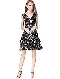 Buenos Niños - Vestido de gasa con cuello en V sin mangas, estampado floral, con volantes, para mujer