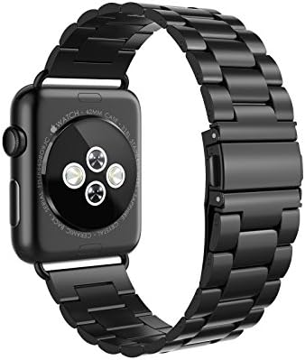 LANGREE Apple Watch Band 42mm, Stainless Steel iWatch Metal Link Replacement Strap for 42mm Apple Watch Series 1, Series 2, Series 3 Sport and Edition - Black