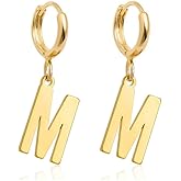 Fremttly 14K Gold Plated Initial Earrings, Dainty Gold Earrings Dangle Hoop Letter Earrings Cute Earrings for Women