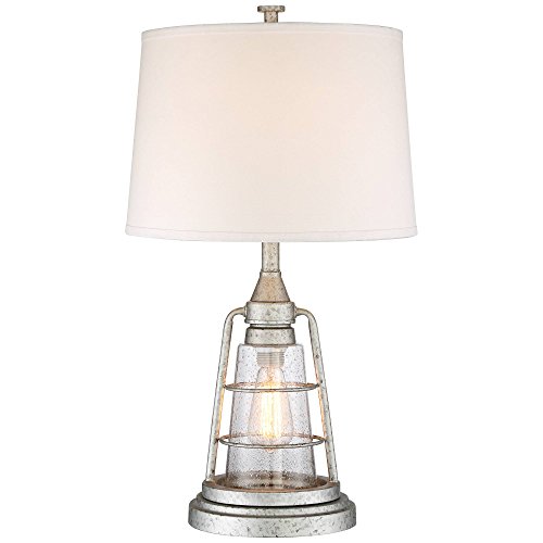 Fisher Nautical Table Lamp with Nightlight Antique LED Edison Bulb Galvanized Metal Cage Drum Shade for Living Room…