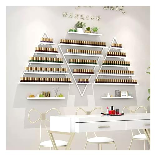 LXSEHN Nagellackregal Wandregal, Nagellackständer Metall Dreieck, 6 Stück Weiß Nagellack Aufbewahrungsregal Für Ätherische Öle, Organizer Wandregal Parfüm Regal Für Nagelstudios